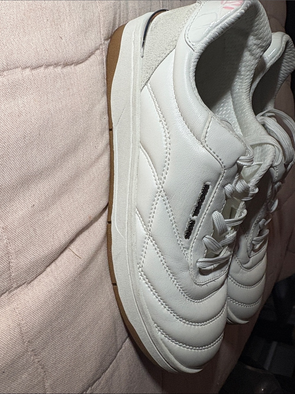 Michael Kors White Quilted Lace-Up Sneakers with Gum Sole